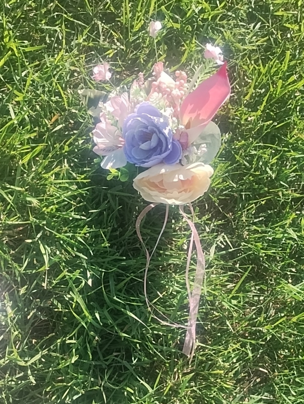 #3 Floral Bridal Bouquet with Purple and White Roses Comes With One To Throw To - Picture 4 of 7